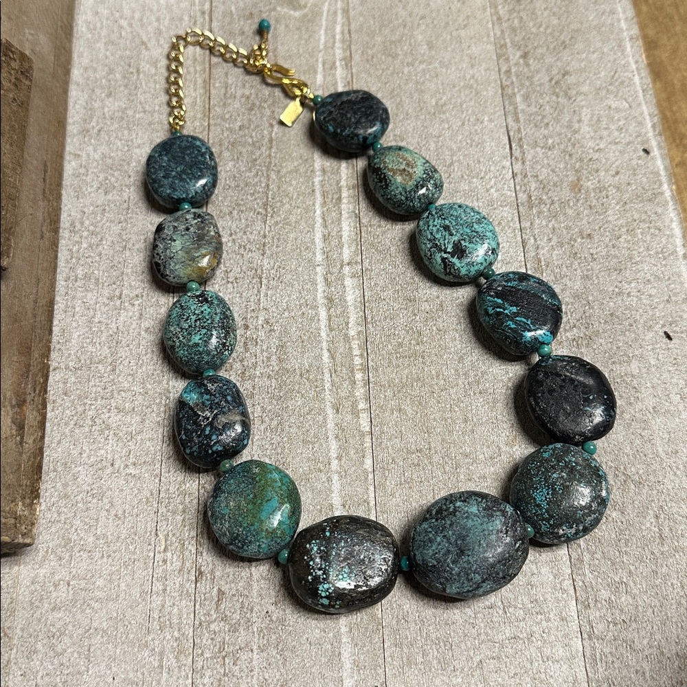 Kenneth Jay Lane euc vintage chunky turquoise crystal rock gemstone necklace - Picture 3 of 9